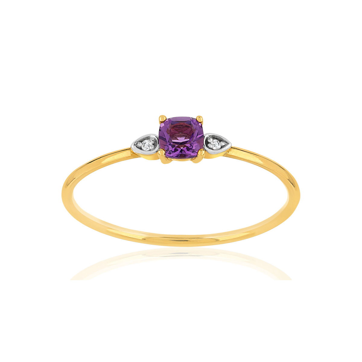 Bague or 375 2 tons améthyste carrée et diamants