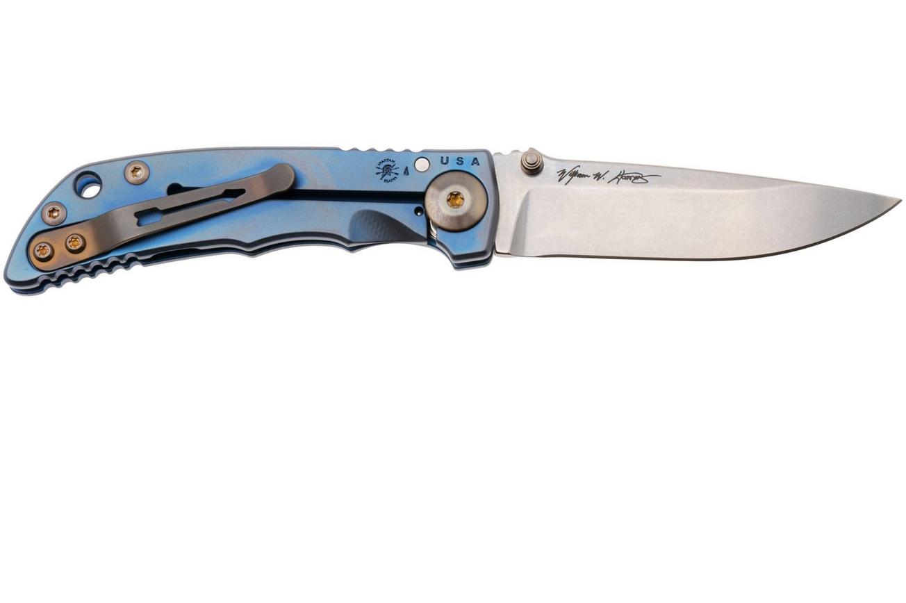 Spartan Harsey Folder 3.25 SF10C-WTCH-WORK, Stonewashed CPM MagnaCut, Watch Works Blue/Bronze/Gold Titanium zakmes