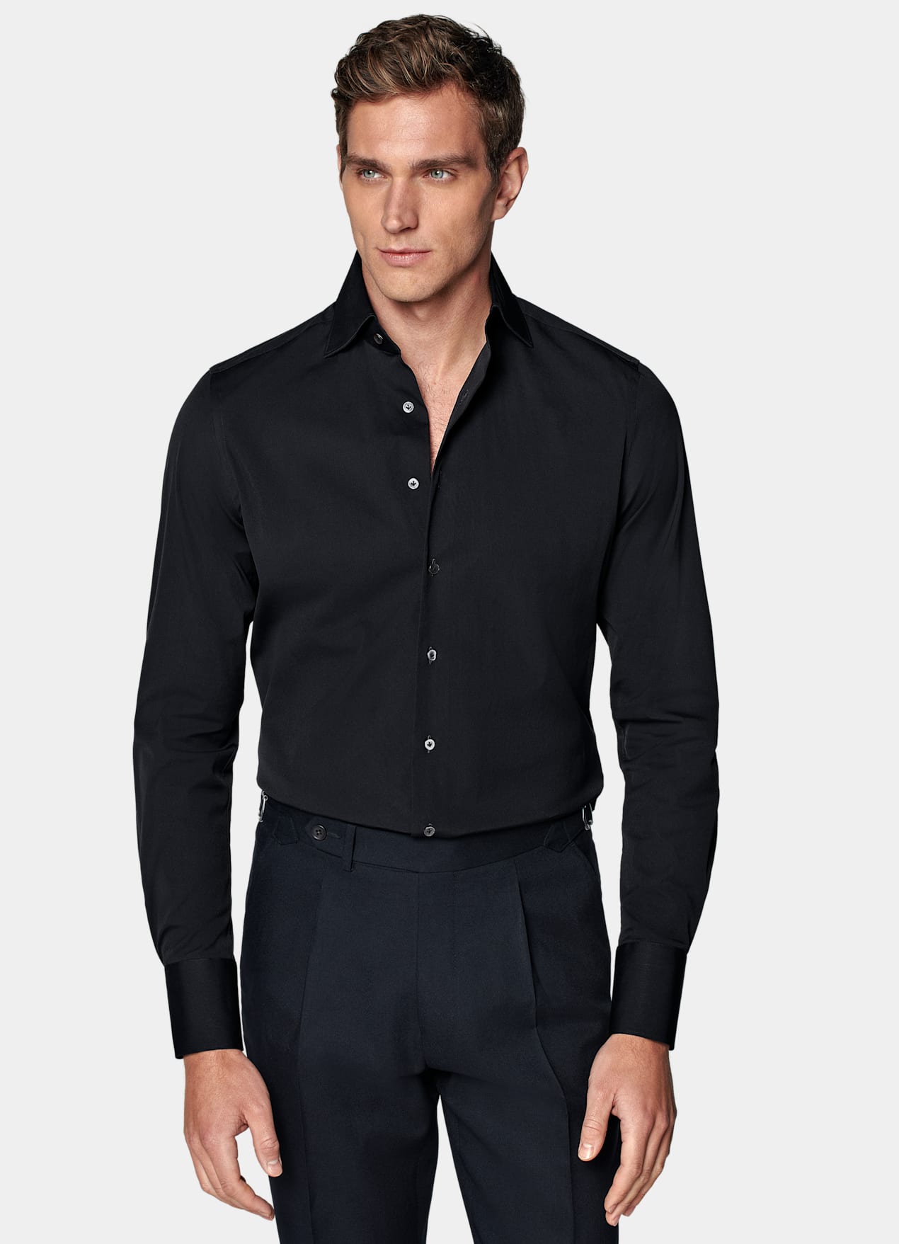 Chemise coupe très ajustée en popeline bleu marine