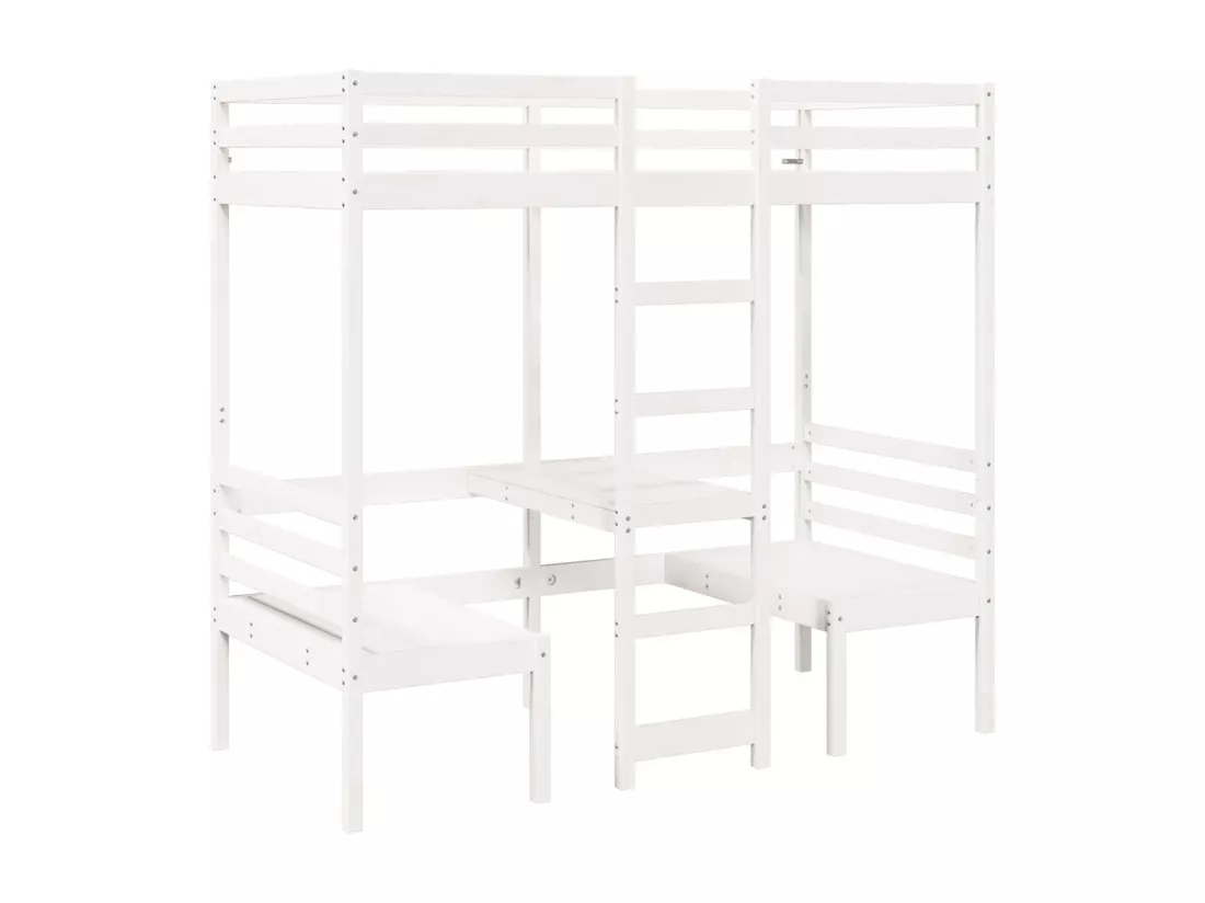 Lit mezzanine avec bureau et chaises blanc 80x200 cm pin massif