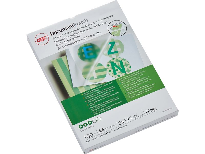 GBC Laminierfolie Premium A4 125 µm, glänzend, 100 Stück Glänzende Premium Heisslaminierfolien