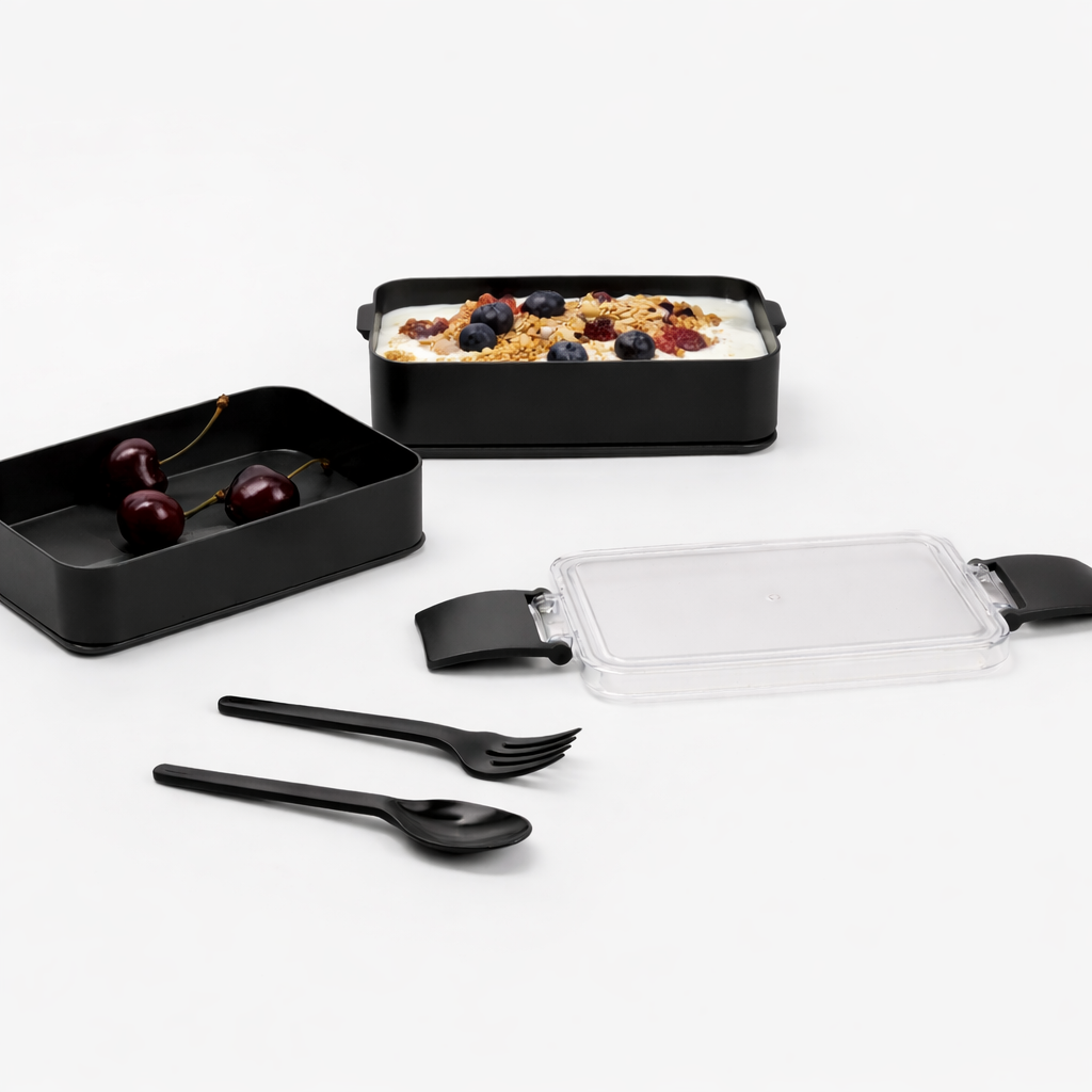 HEM 2-laags lunchbox met bestek - Black