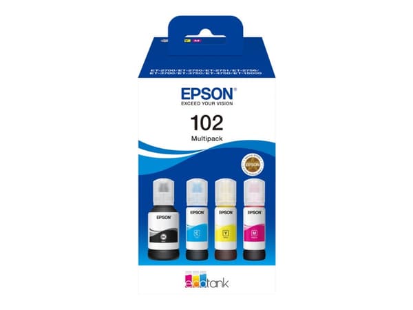 Epson 102 Multipack - 4-pack - svart, gul, cyan, magenta - original - blekkpatron - for EcoTank ET-15000, 2750, 2751, 2756, 2850, 2851, 2856, 3850, 4