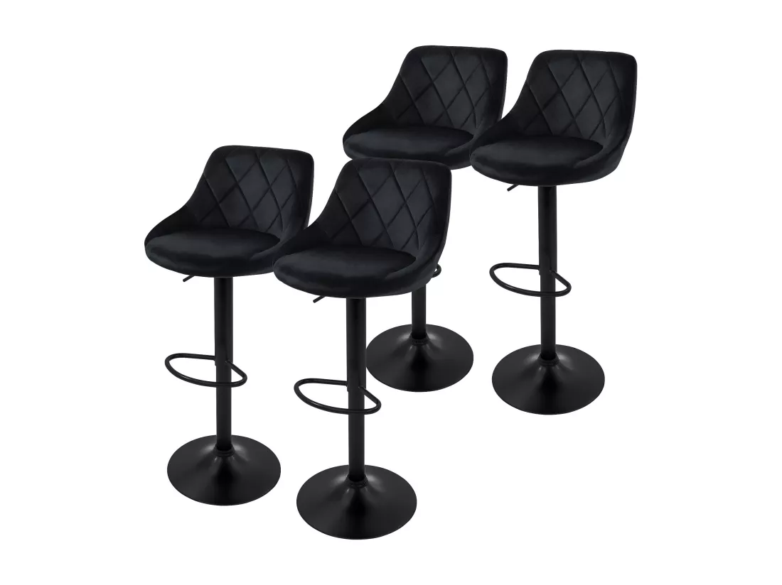 Lot 4 tabouret de bar rembourrées velours chaise noir hauteur réglable 62-82cm