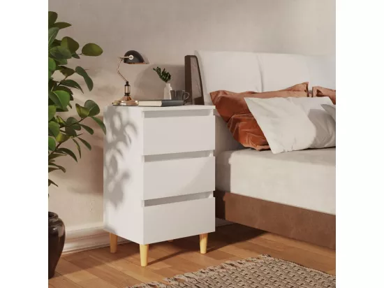 Table de chevet avec pieds en bois solide Blanc 40x35x69 cm