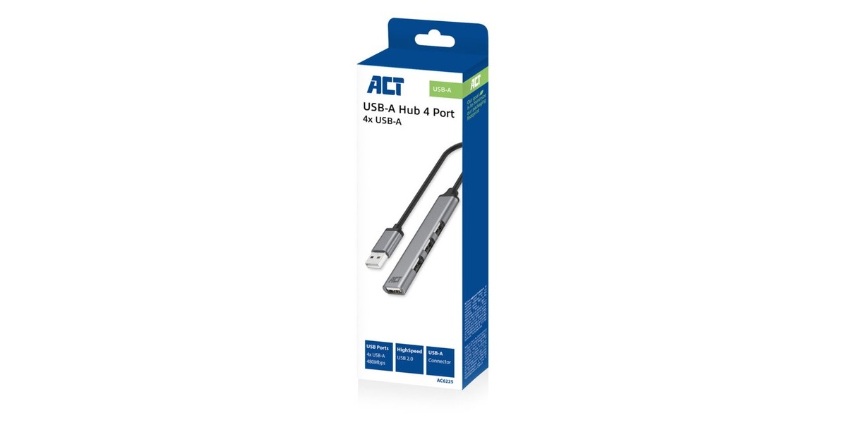 ACT ConnectivityUSB-A hub 2.0, 4 poorts USB-A usb-hub  (Aluminium)