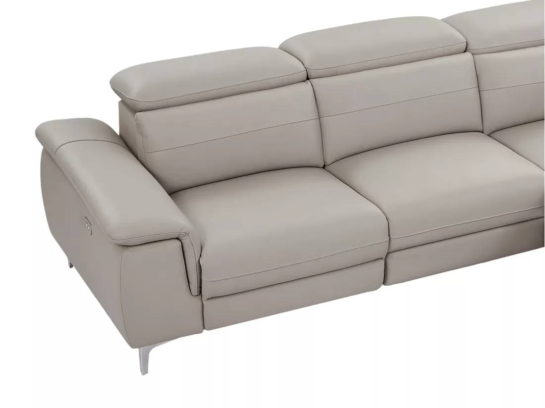 Canapé d'angle droit relax électrique en cuir gris clair FUSINO