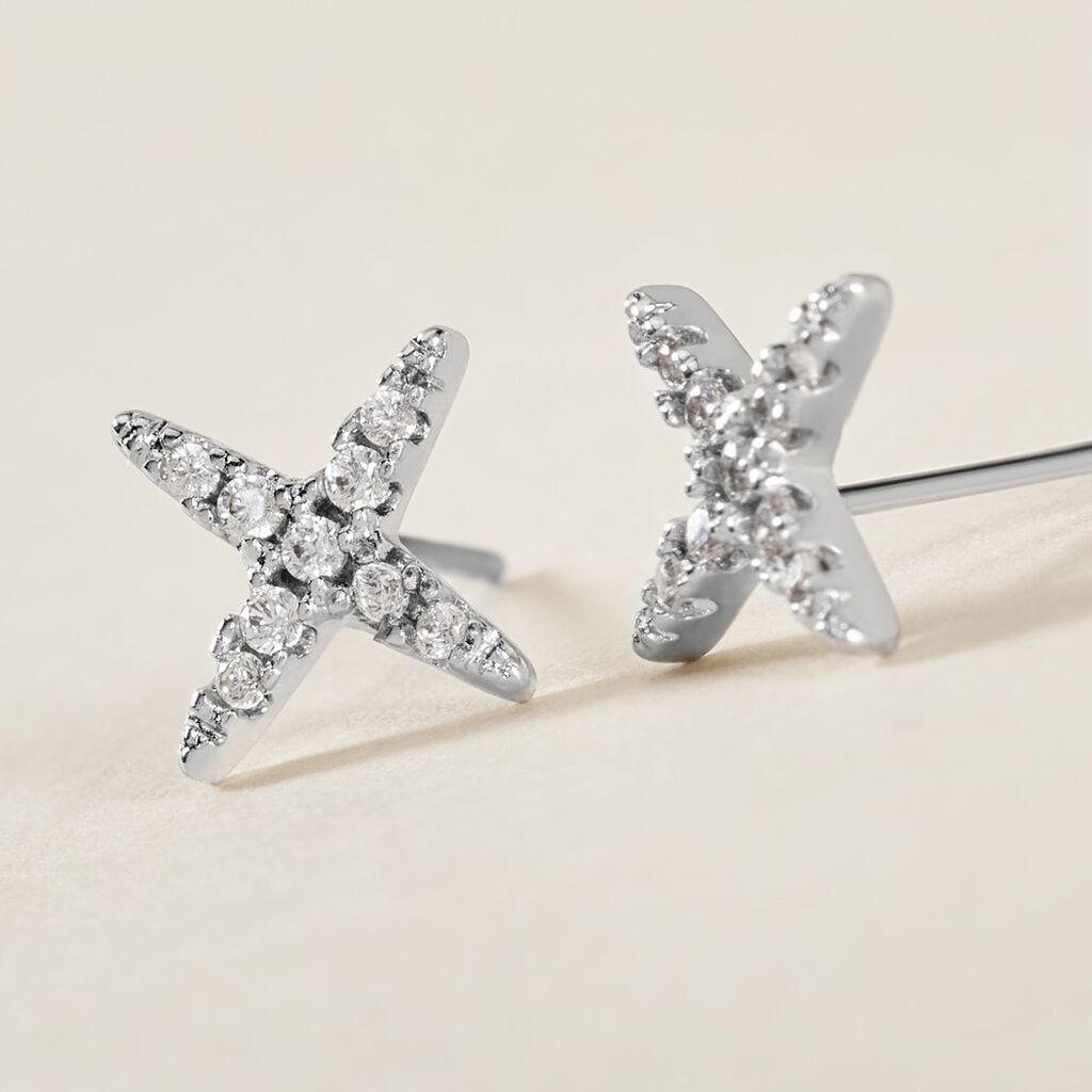 Boucles D'oreilles Puces Clovia Argent Blanc Oxyde De Zirconium