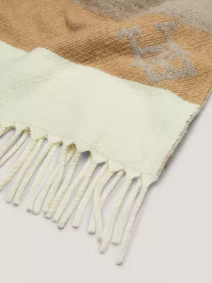 Cachecol elegante com monograma TH em blocos de cores e intársia.
