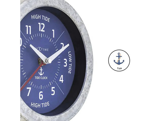 Wandklok, getijdenklok, metaal, blauw, Ø 22 cm