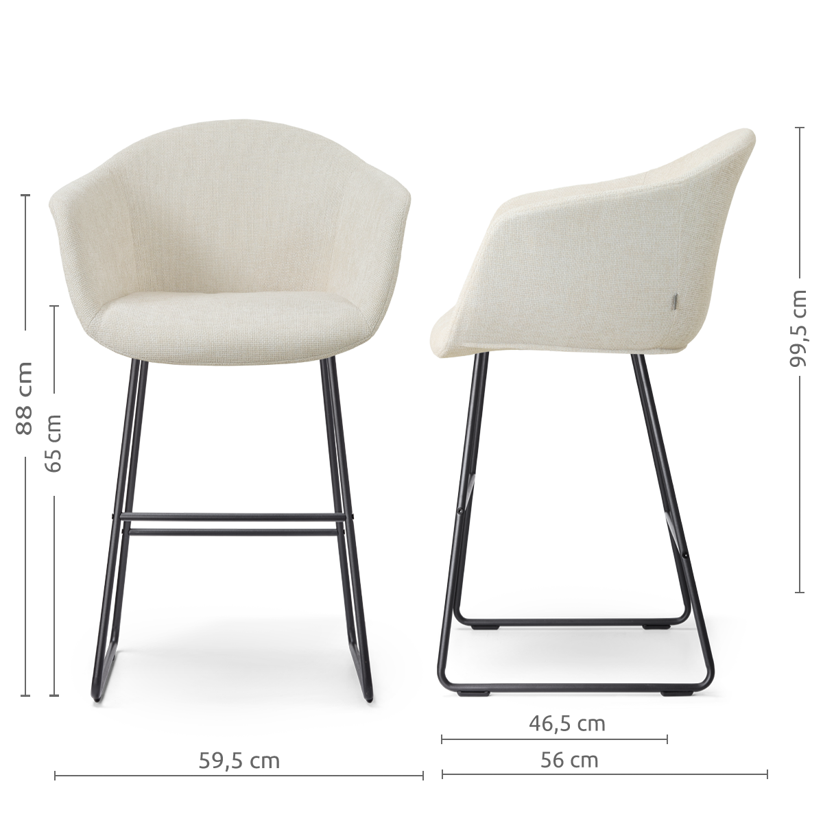 Barkruk Nino-Otis H65 cm zwart onderstel cottonbeige