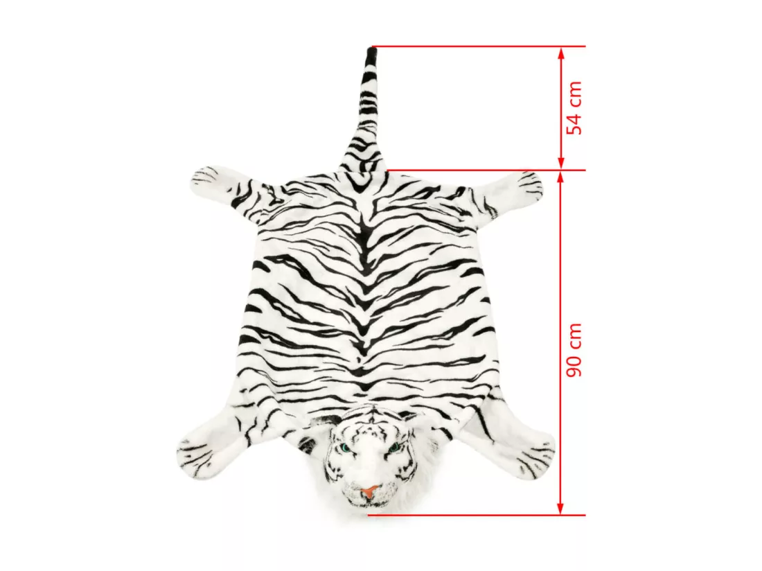 Tapis en peluche en forme de tigre 144 cm blanc