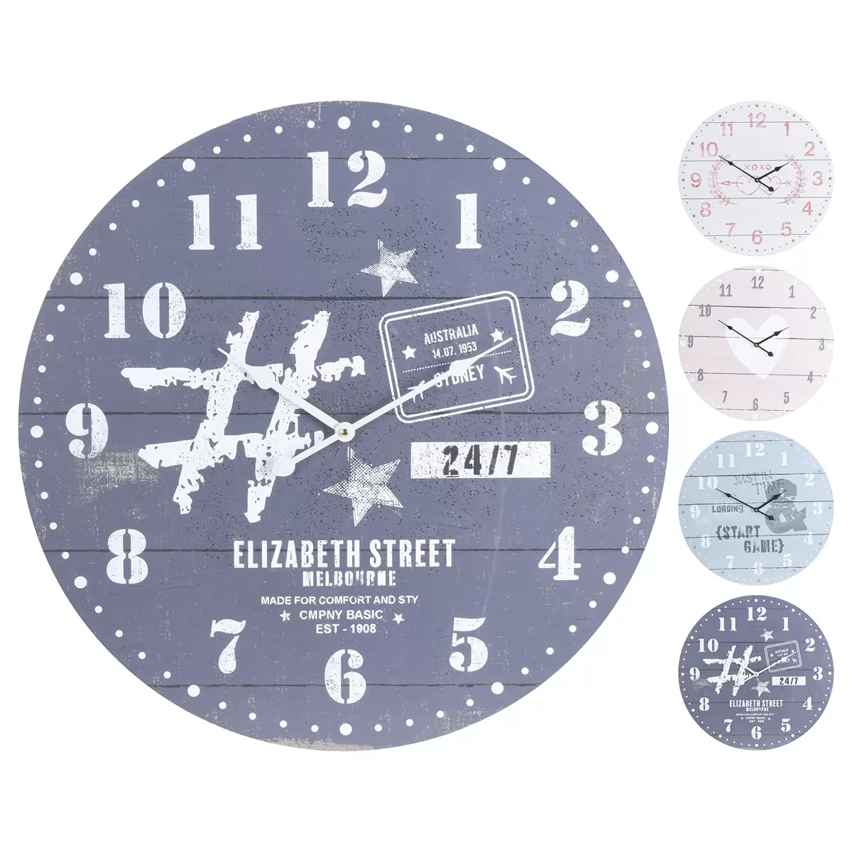 Wanduhr Pine weiss,rosa,blau