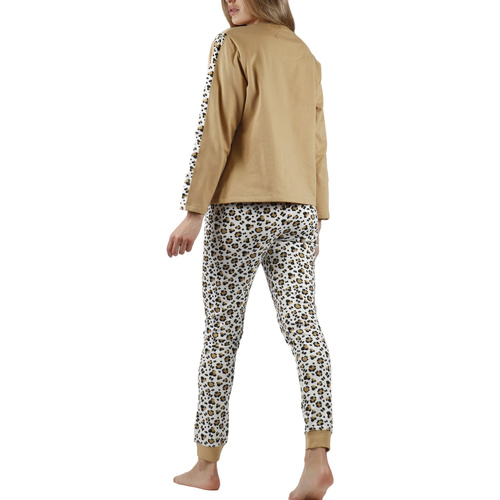 Admas - Conjunto de pijama pantalón top manga larga Minnie Leopardo Marrón