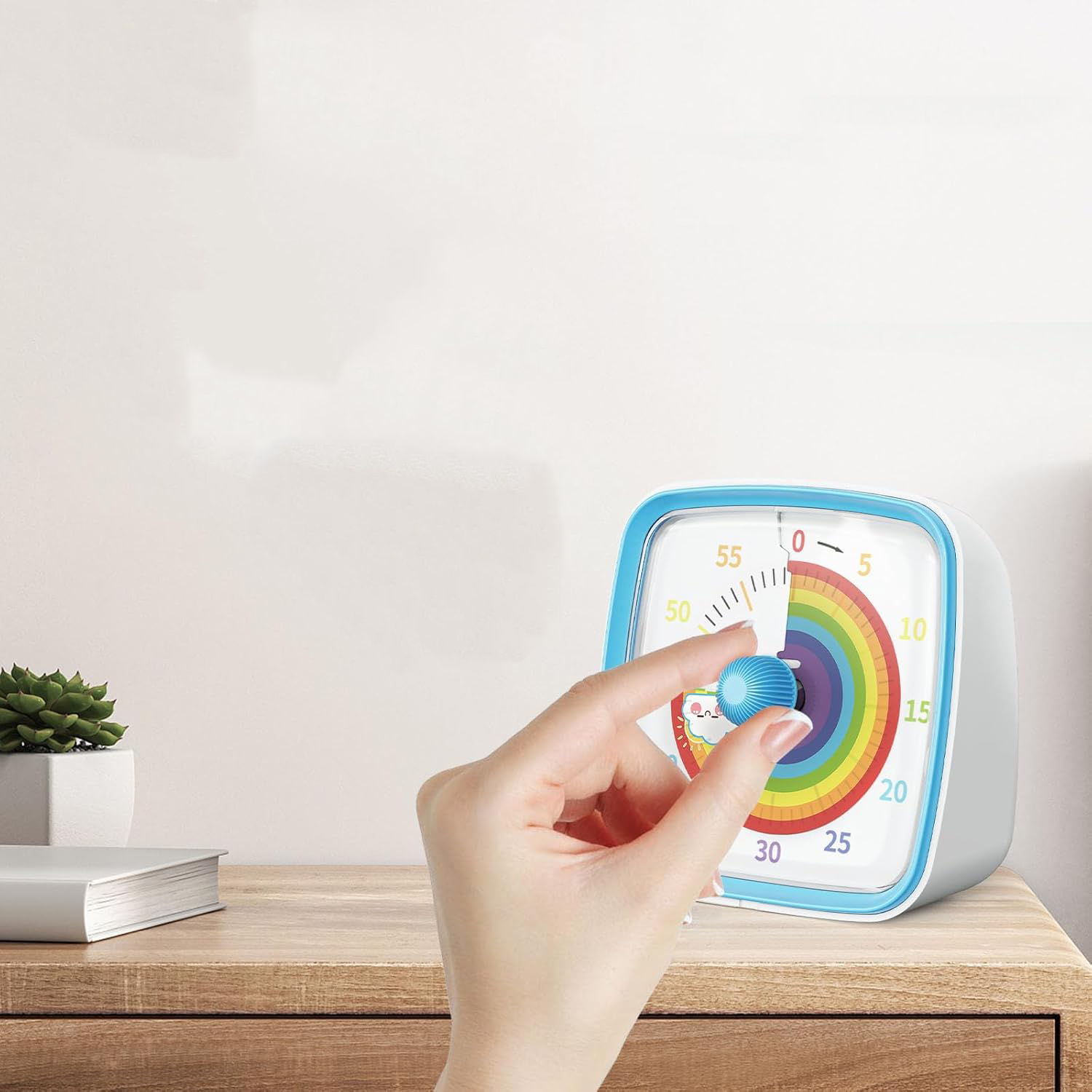 (85x85mm) Kinder Lernwecker Visueller Timer Analoge Tischuhr (Batteriebetrieben) - Weiss / Regenbogen