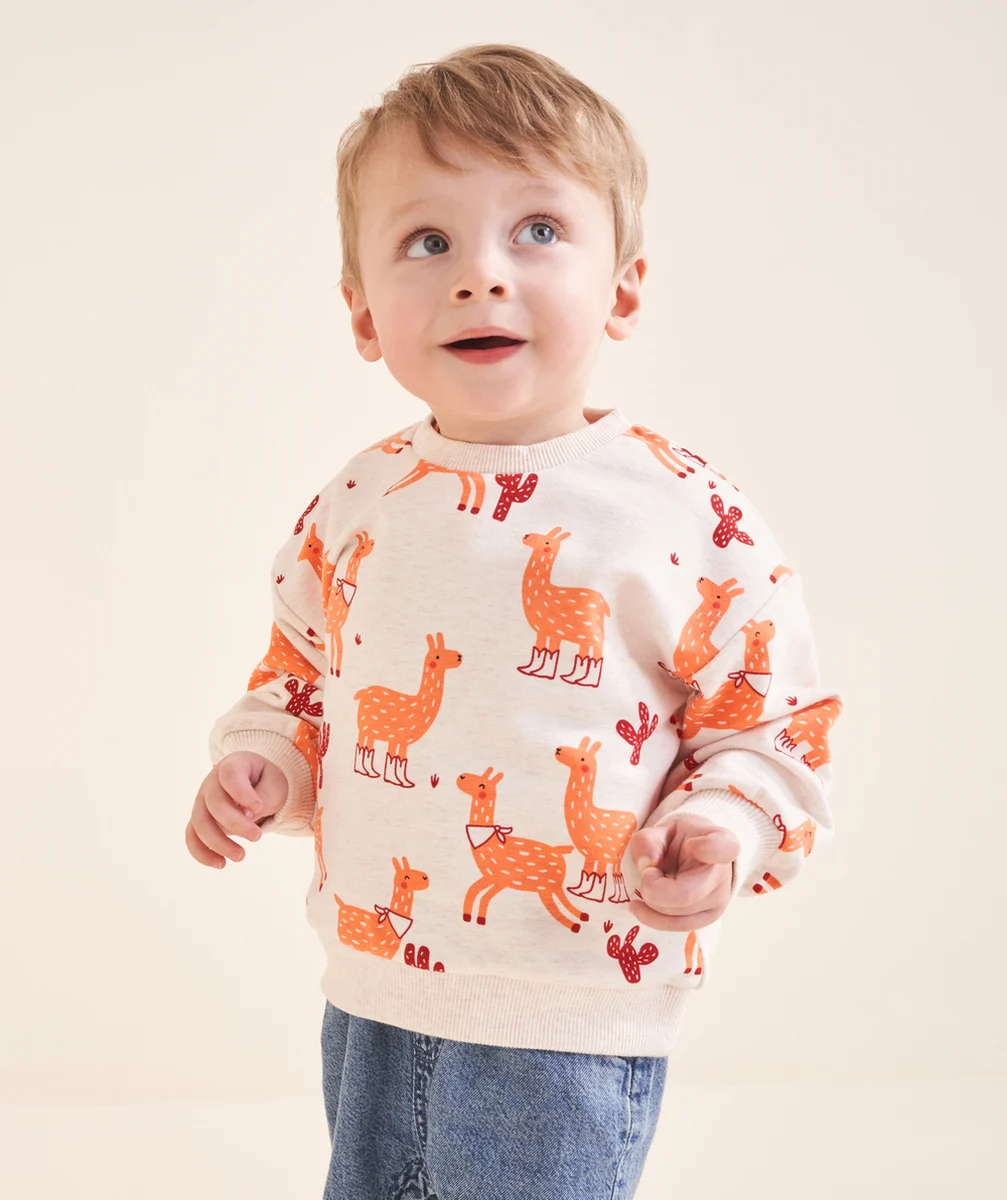 SWEAT BÉBÉ GARÇON EN FIBRES RECYCLÉES ÉCRU CHINÉ AVEC LAMA