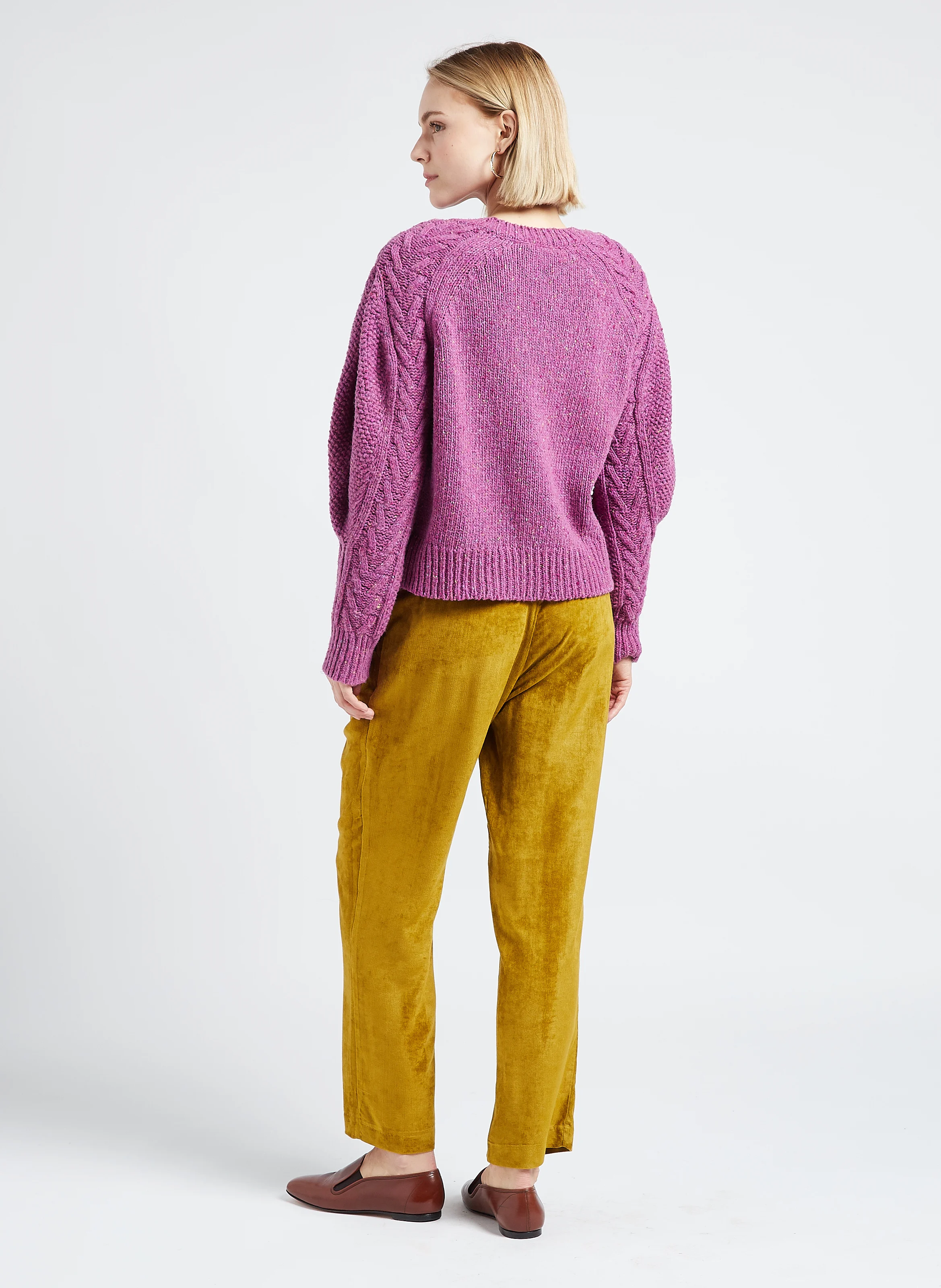 Pantalon fluide en velours côtelé| Vert