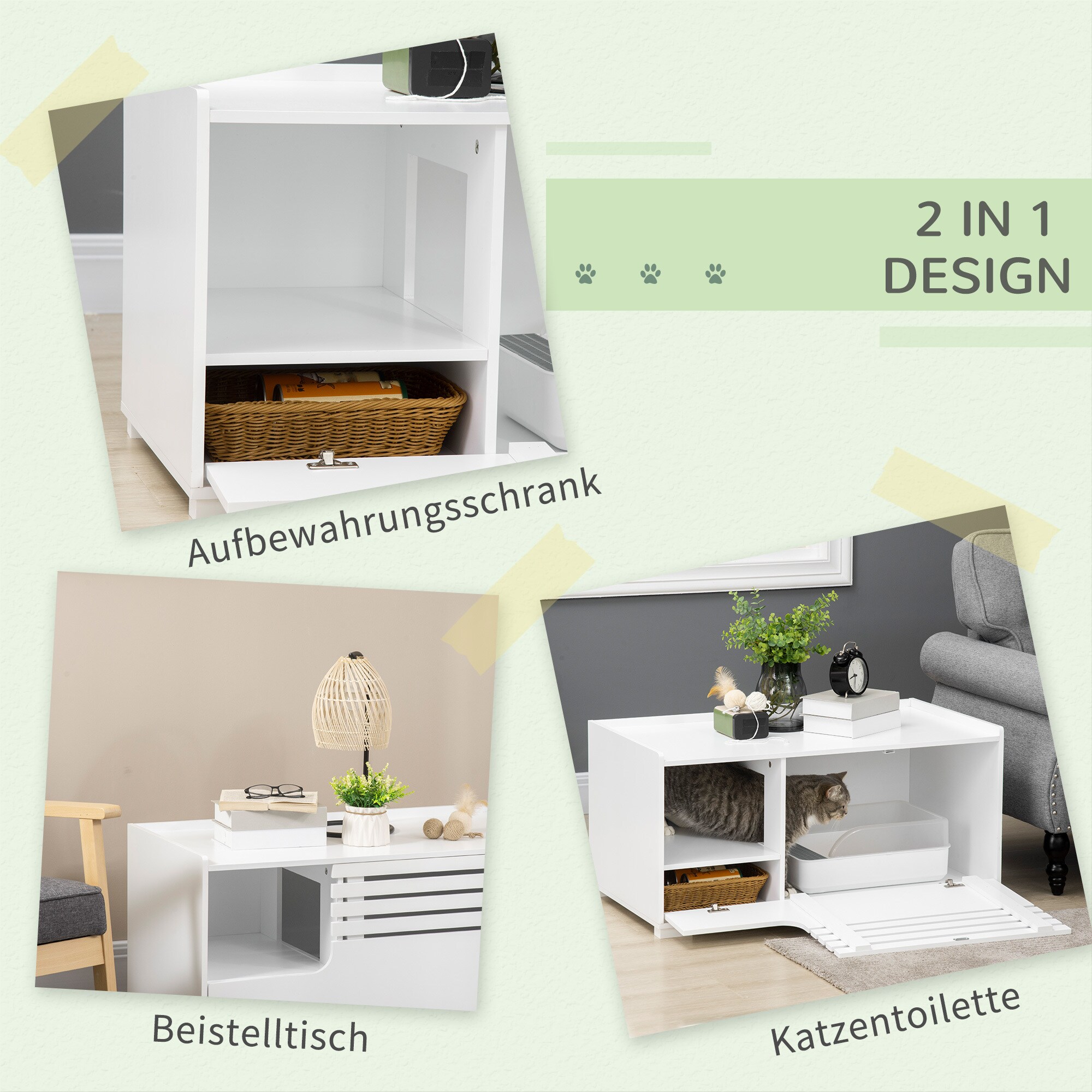 PawHut Katzentoilett mit erhöhtem Boden weiß 90L x 48B x 43,5H cm
