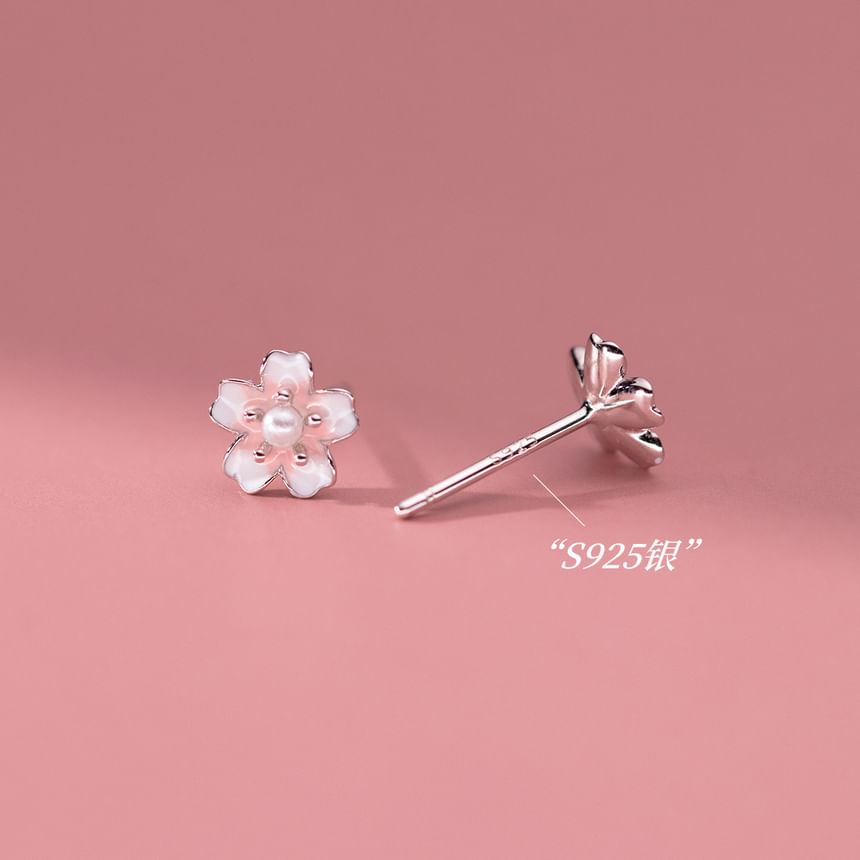 A'ROCH - 925 sterling zilveren bloemvormige nepparel oorbel