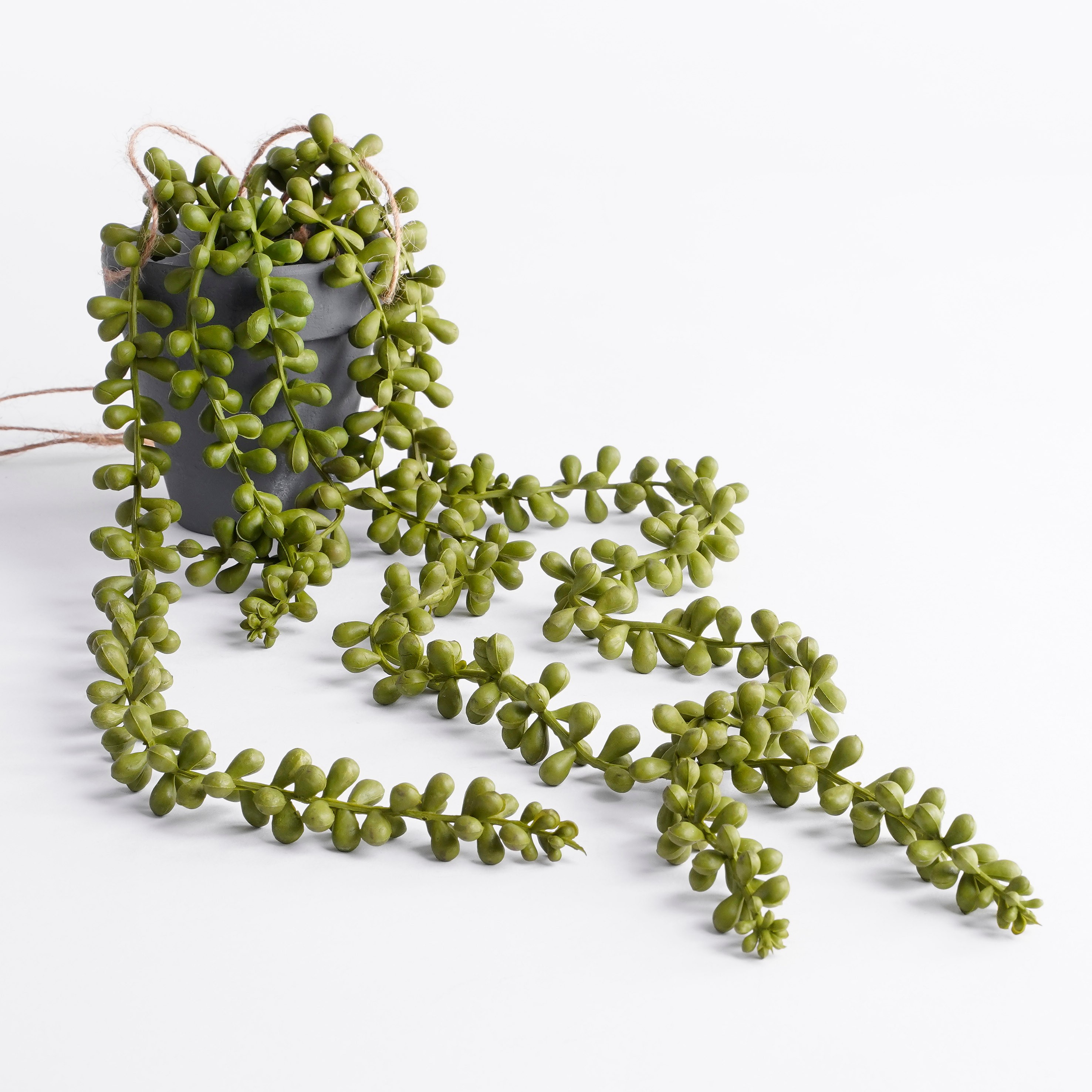 Mica decorations - senecio artificielle à suspendre vert en pot h56
