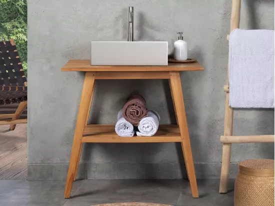 Meuble de salle de bain en teck avec simple vasque - 80 cm - BOBOTSARI