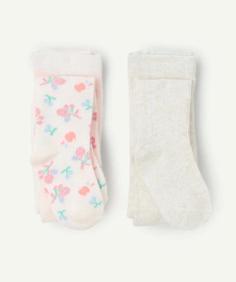 lot de 2 paires de collants bébé fille en coton bio thème fleurs