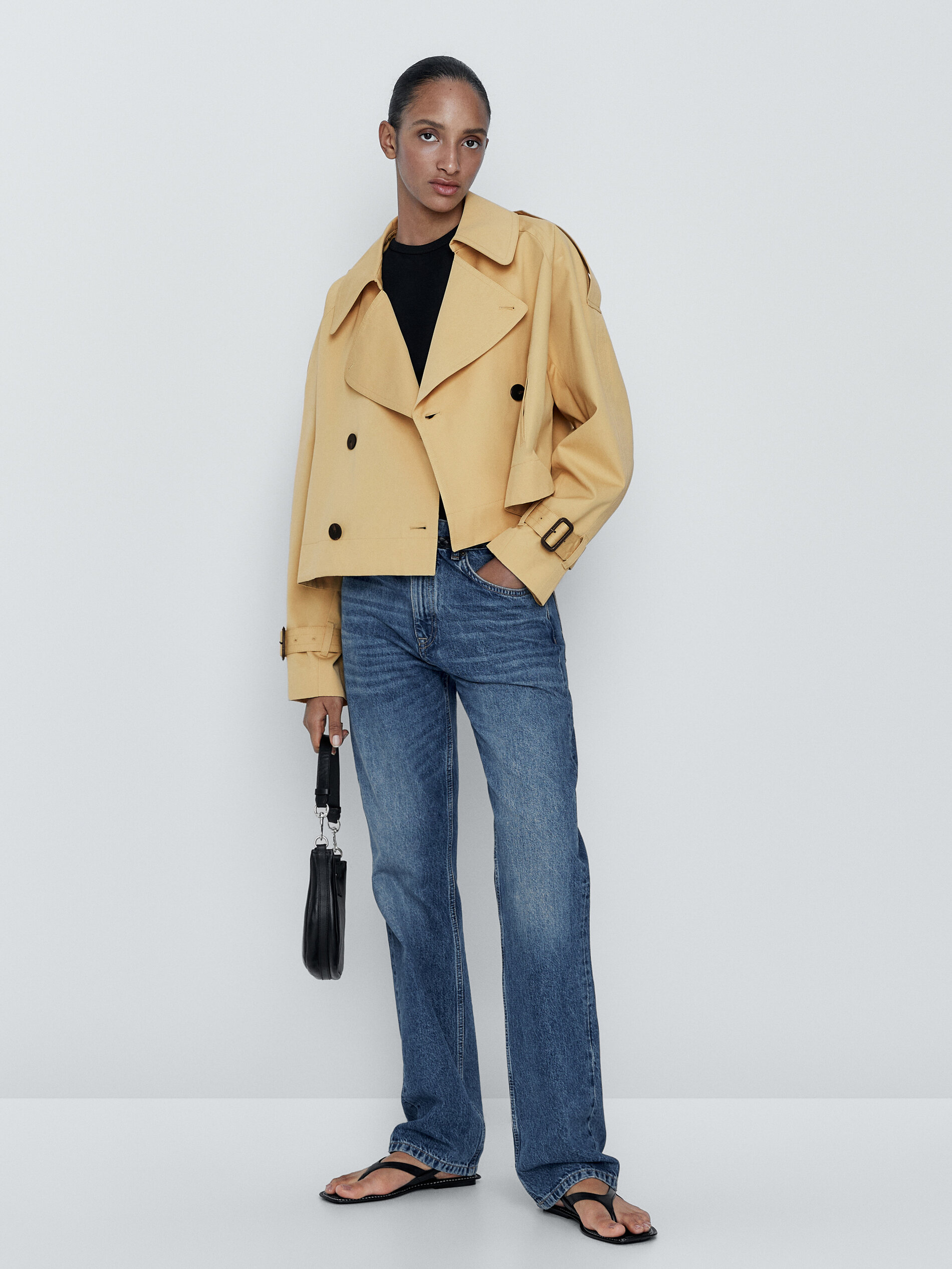 Chaqueta trench corta algodón - AMARILLO CLARO