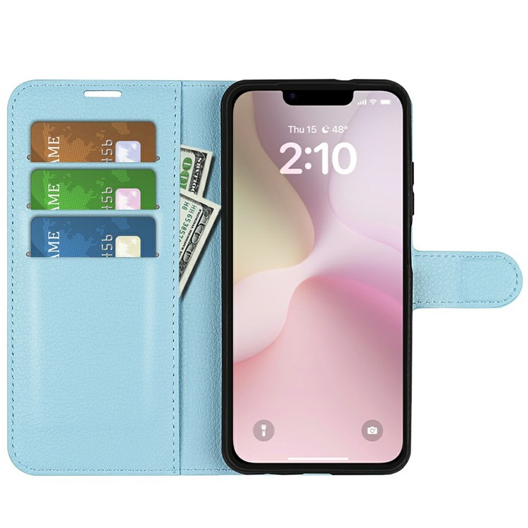 iPhone 16e Leder Tasche Flip Cover Litchi Look - Blau