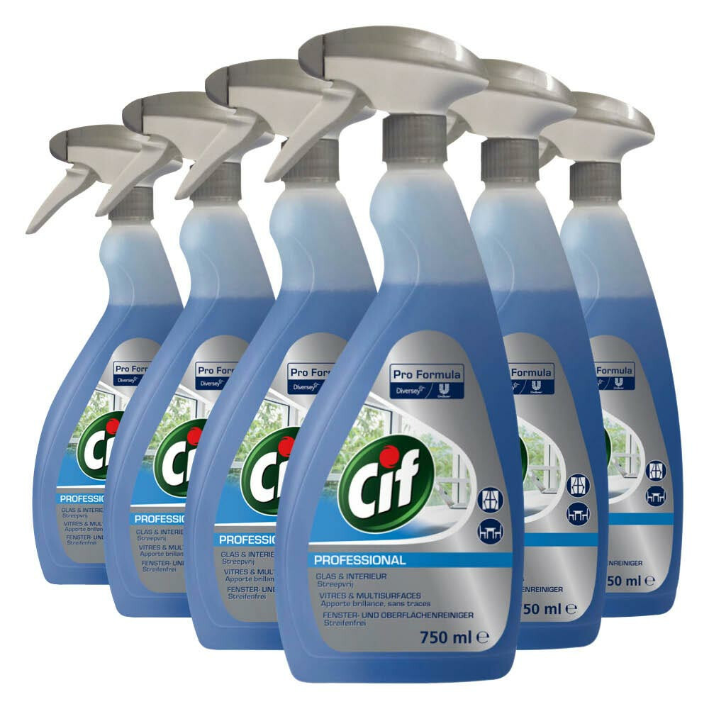 6x Cif Professional Glas -en Interieurreiniger Pro Formula750 ml
