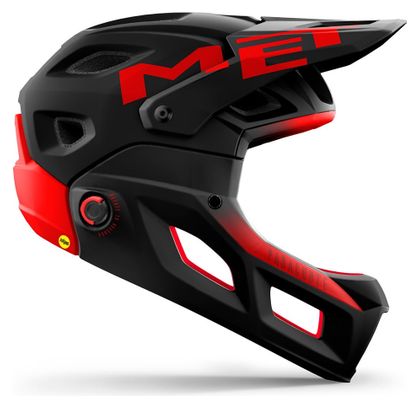 Casque avec Mentonnière Amovible Met Parachute MCR Mips Noir Rouge Mat Brillant