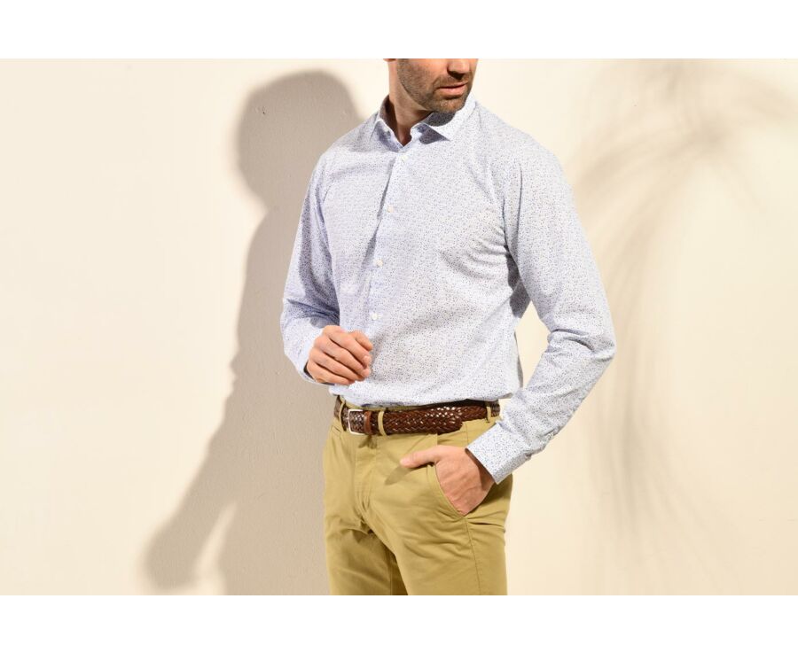 Chemise coton imprimée blanche tâchetée bleu - SIDOINE
