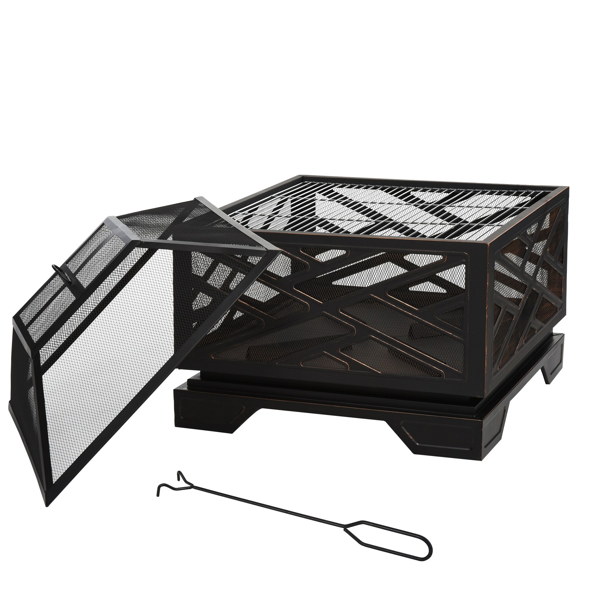 Outsunny Feuerschale mit Funkenschutz schwarz 66L x 66B x 66H cm
