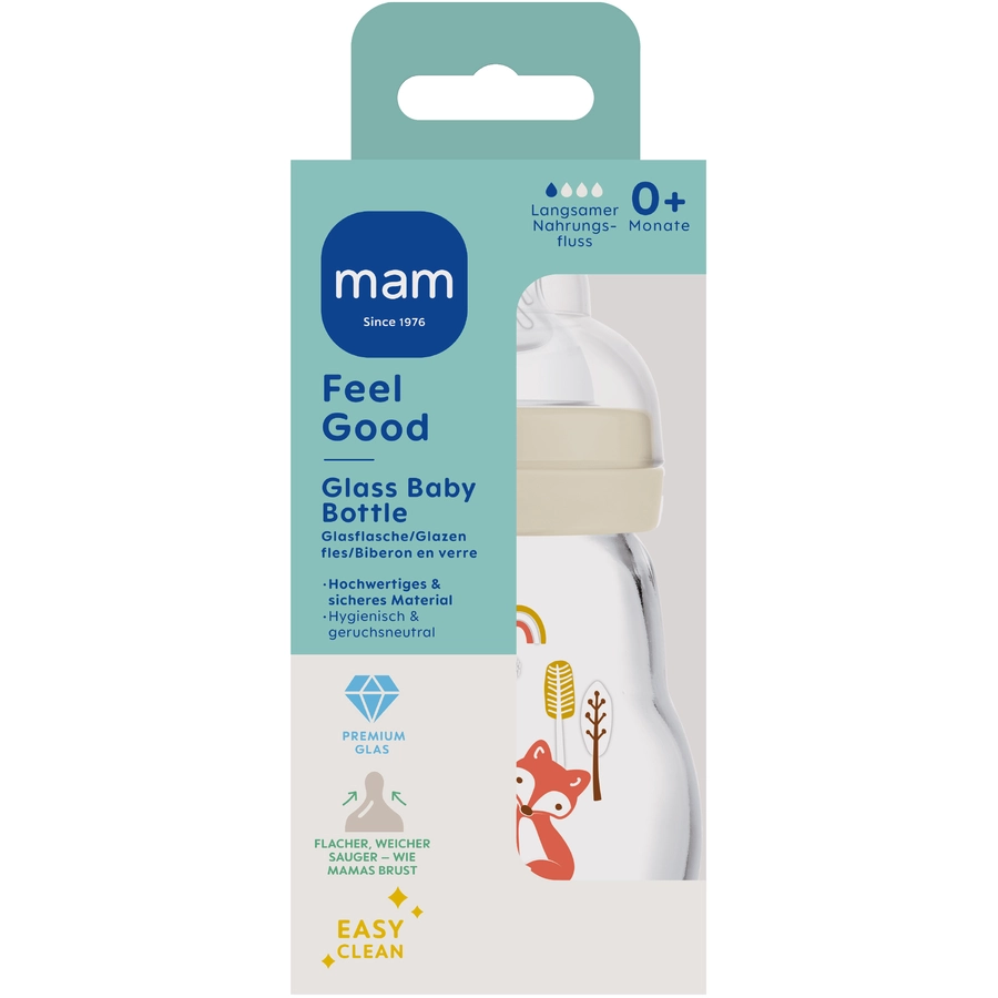 MAM Glasflasche Feel Good blau 170 ml ab 0 Monaten HaseFuchs in beige