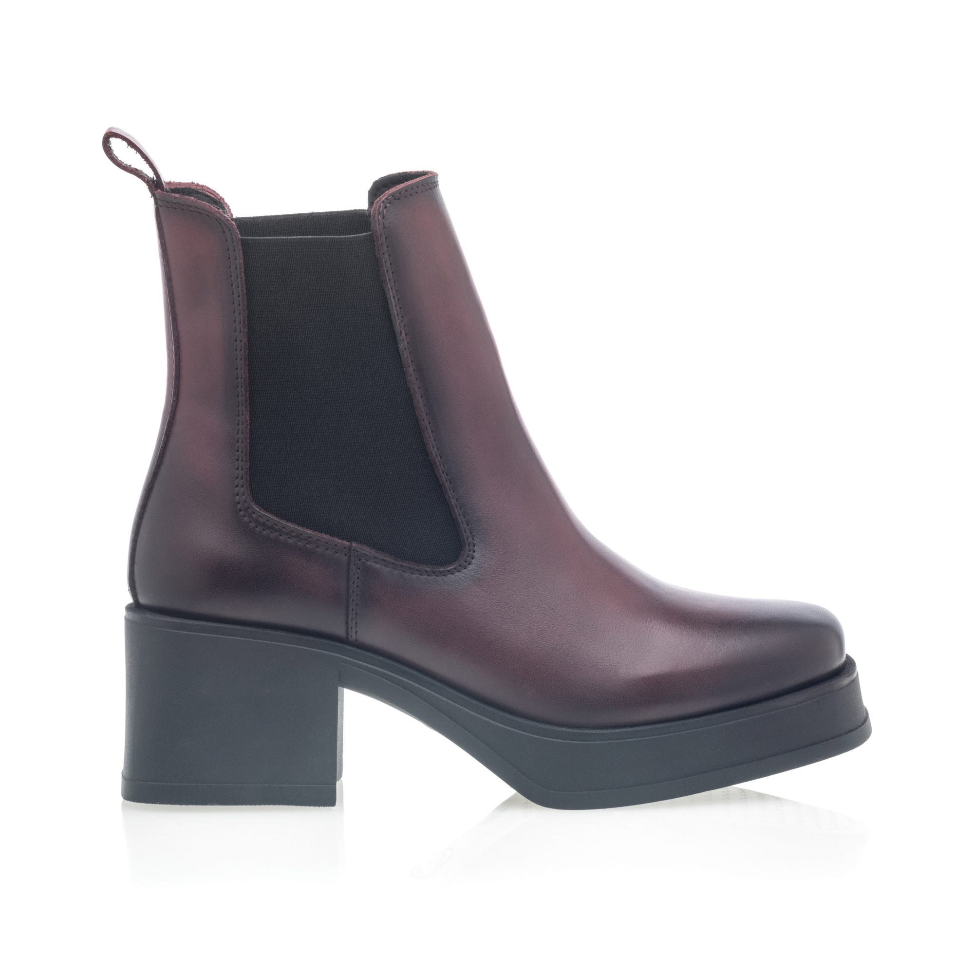 Boots chelsea à talon Femme en cuir bordeaux