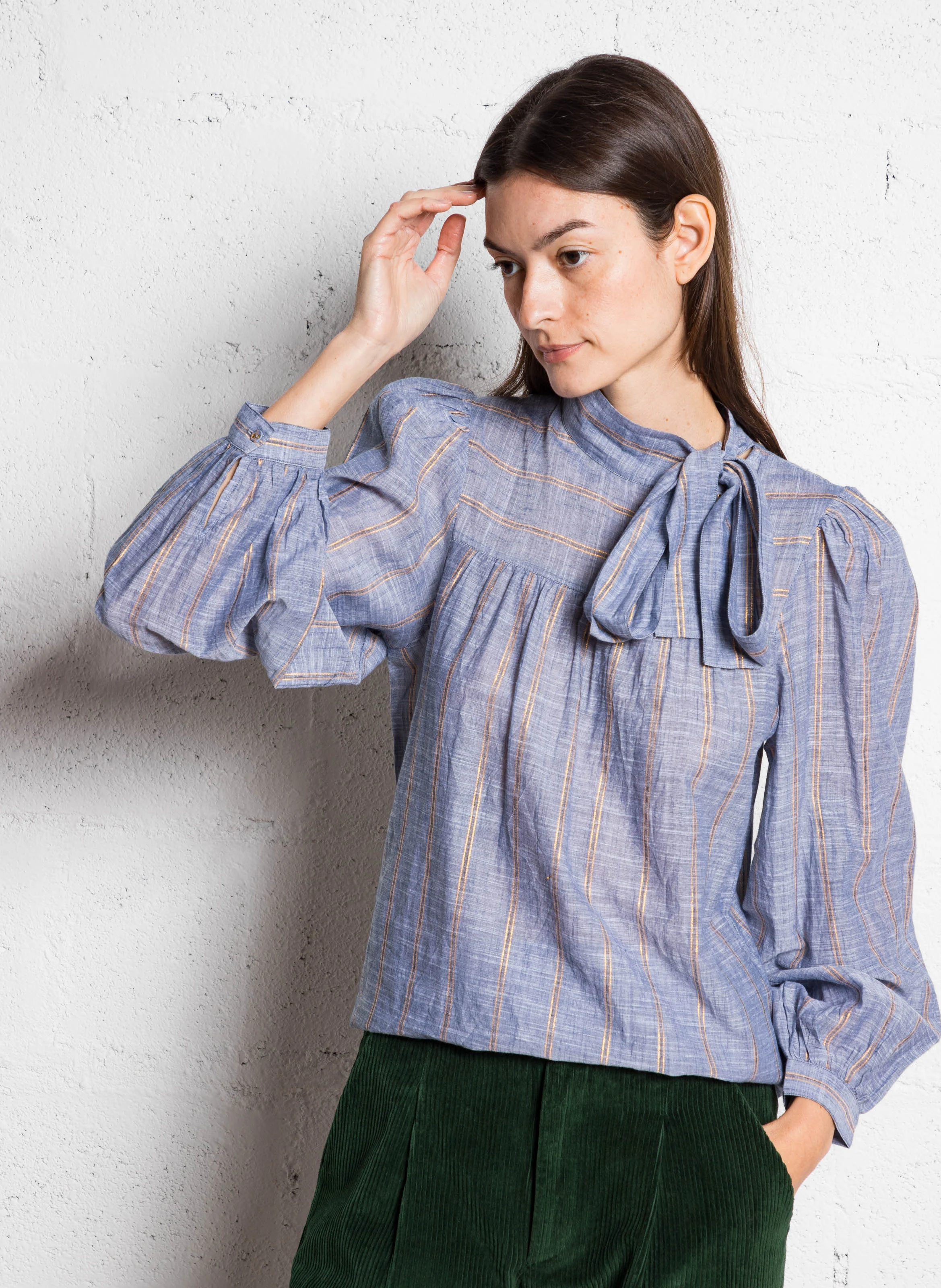 EDWARD - Blouse col lavallière en coton| Doré