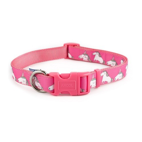 Coleira moderna ajustável em nylon para cães, cor unicórnio rosa.