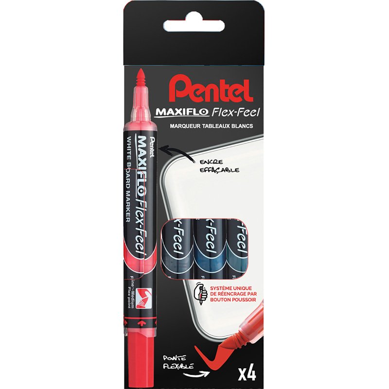 Marqueur effaçable Pentel Maxiflo Flex pointe conique 4,6 mm - Pochette 4