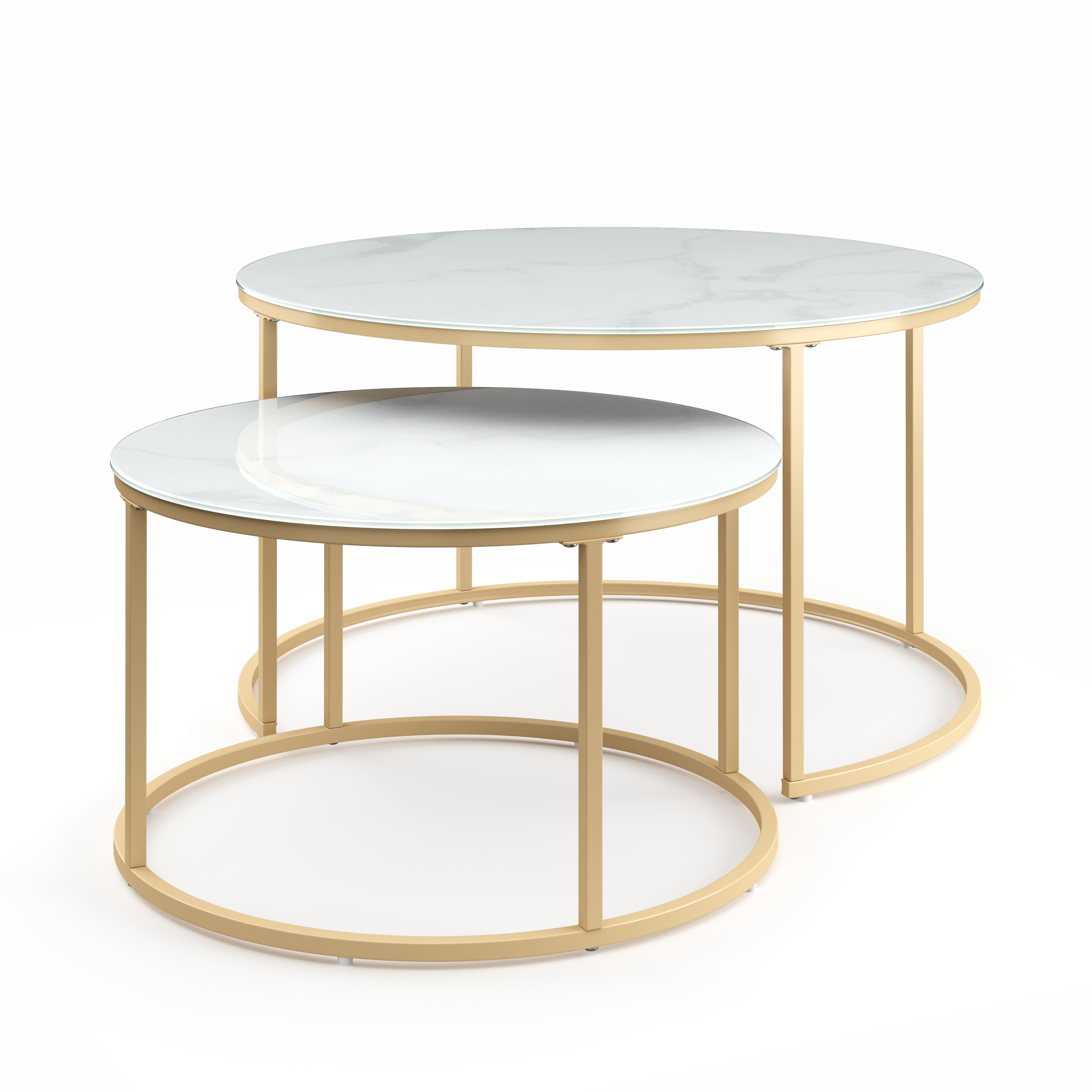 Beistelltisch Glas AMAYA rund 2-teilig weiss/gold
