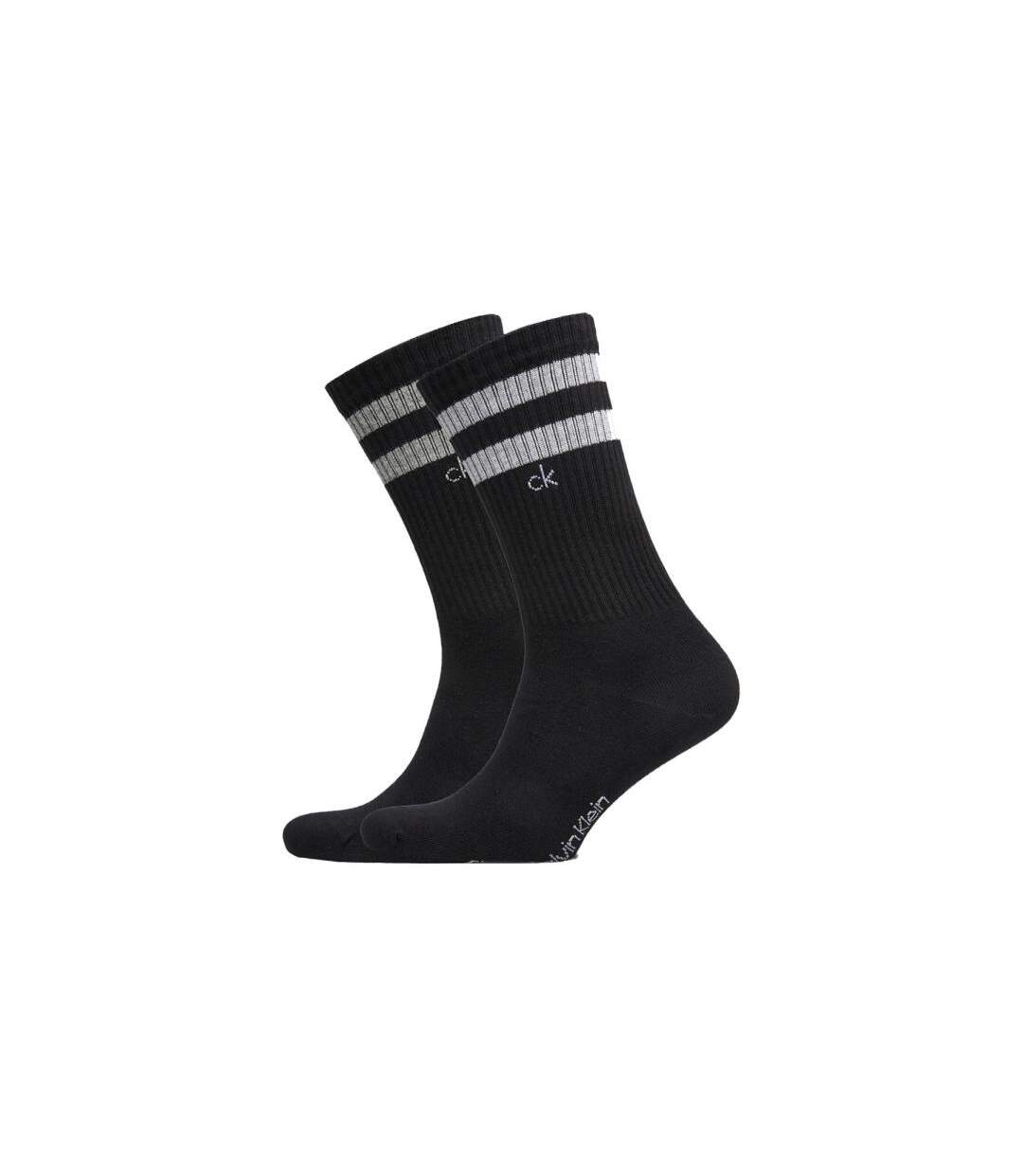 CALVIN KLEIN Lot de 2 paires de Chaussettes Homme Coton STRIPE Noir