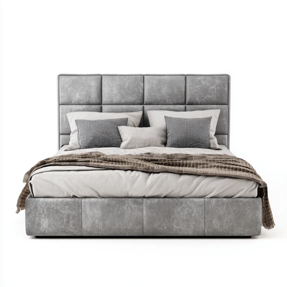 Polsterbett Leder 200x180 cm – Grau