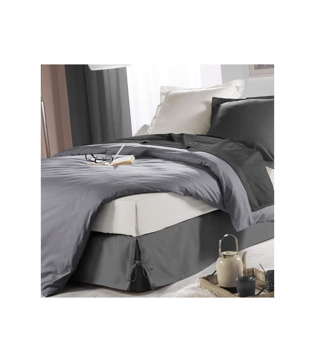 Paris Prix - Cache Sommier sommina 140x190cm Anthracite