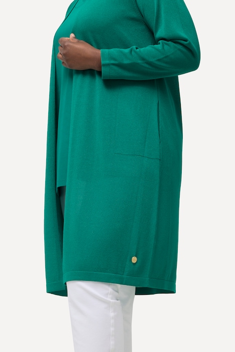 Long-Strickjacke, Glitzer, Stehkragen, V-Ausschnitt