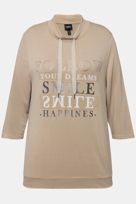 Sweatshirt, Metallic-Schriftmotiv, Stehkragen, 3/4-Arm