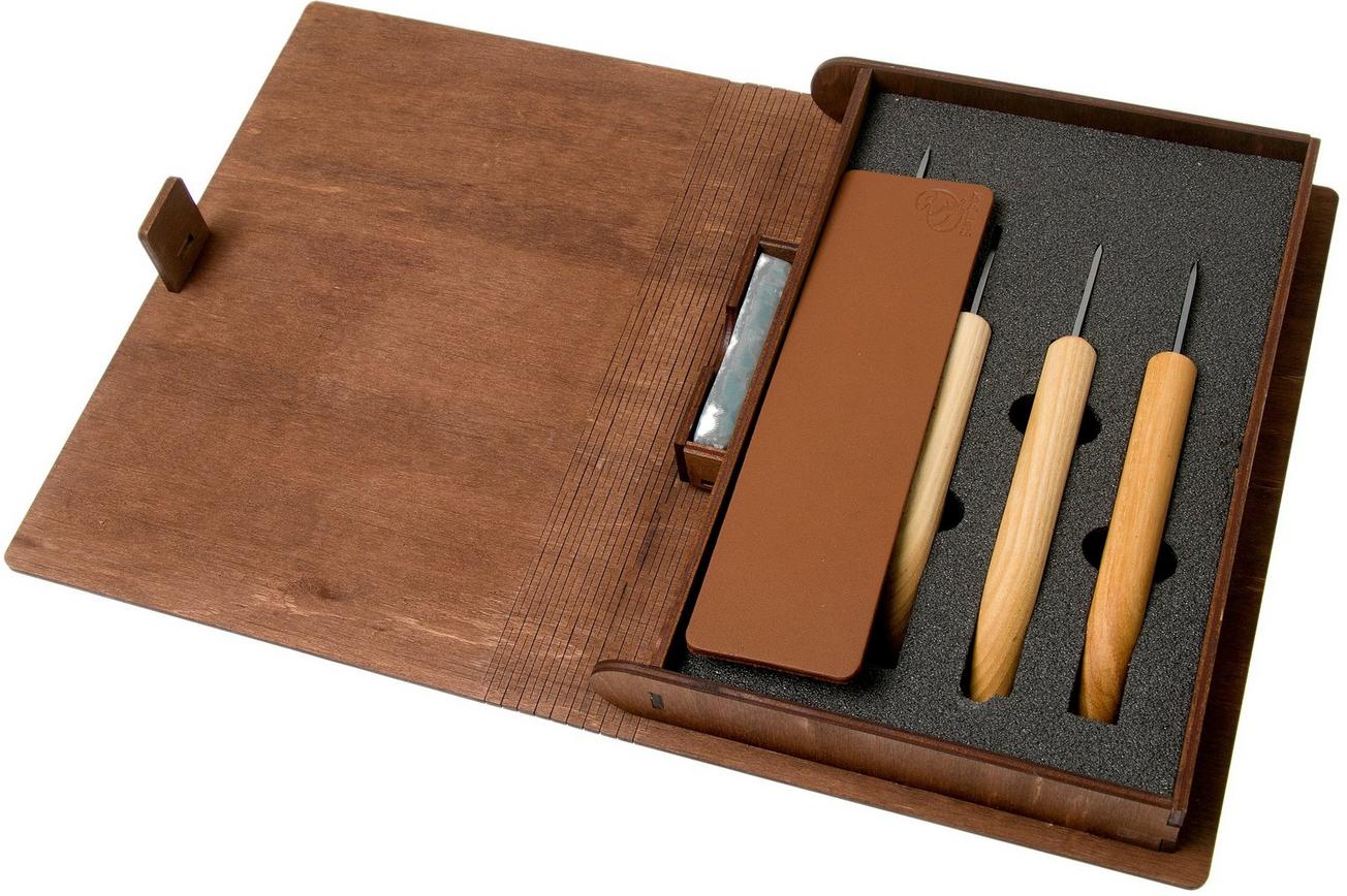 BeaverCraft Basic Set of 4 Knives S07 Book houtsnijset met houten opbergboek