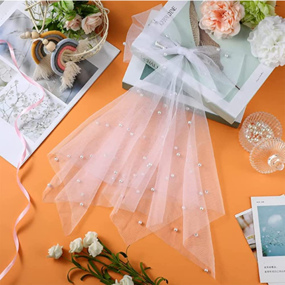 (38cm) Bride Party Accessoire Tüll Schleife Schleier Haarspange für Junggesellinnenabschied - Weiss