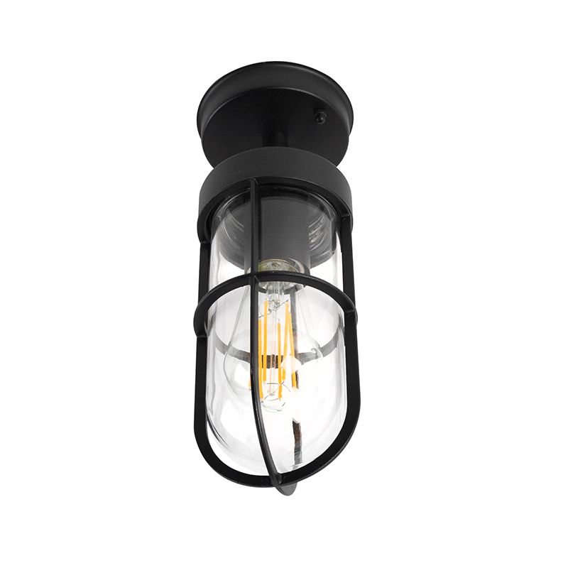 Landelijke buitenplafondlamp zwart met glas IP44 - Elza