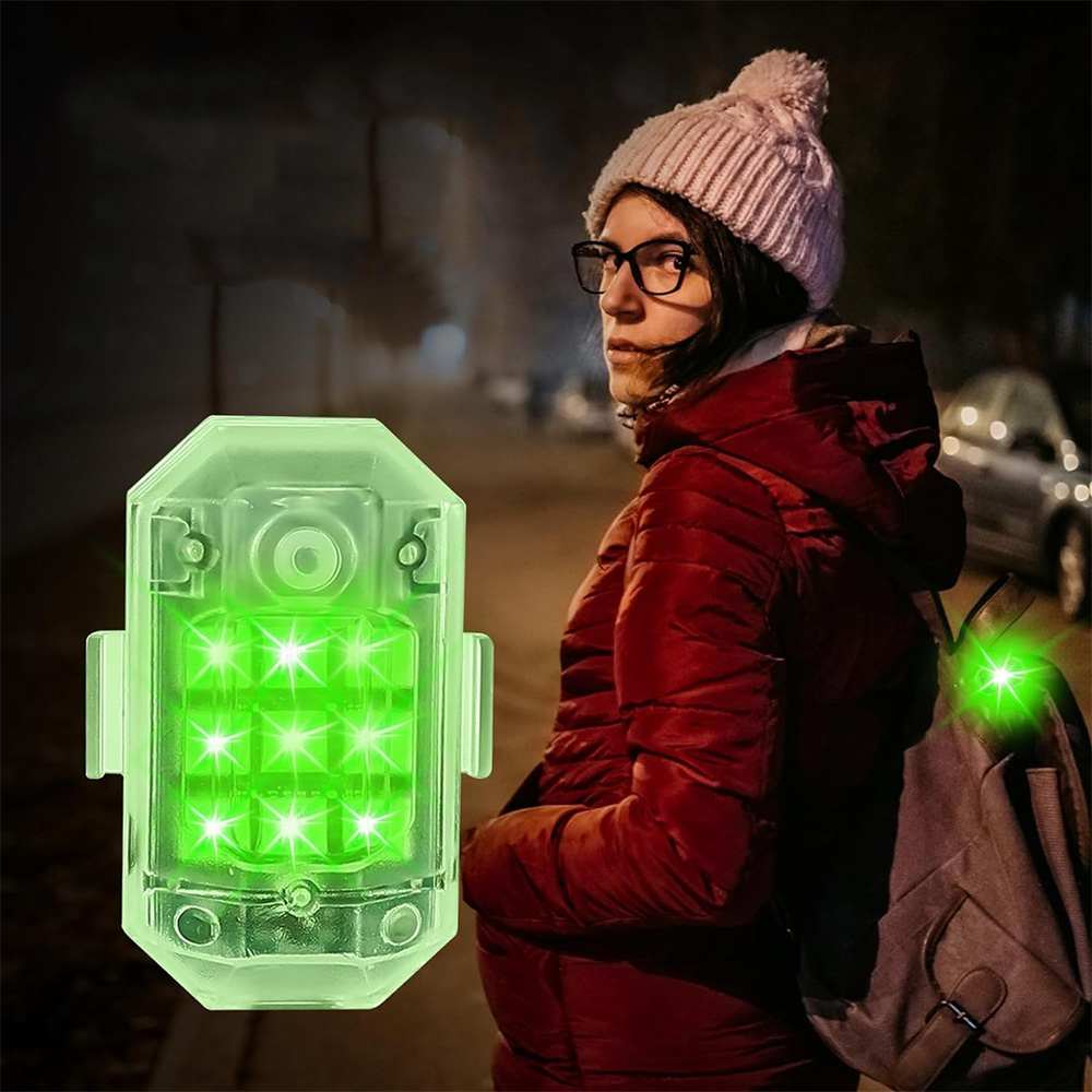 (4er Set) Wiederaufladbares LED Warnlicht USB Blitz Licht mit Fernbedienung und Ladekabel für Velo / Auto / Drohne - Bunt