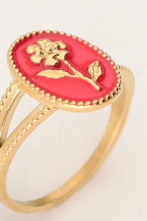 Art roze statement ring met bloem
