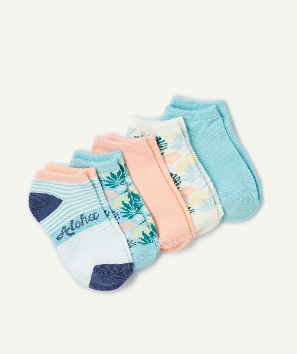 lot de 5 paires de socquettes garçon vert blanc et orange thème aloha