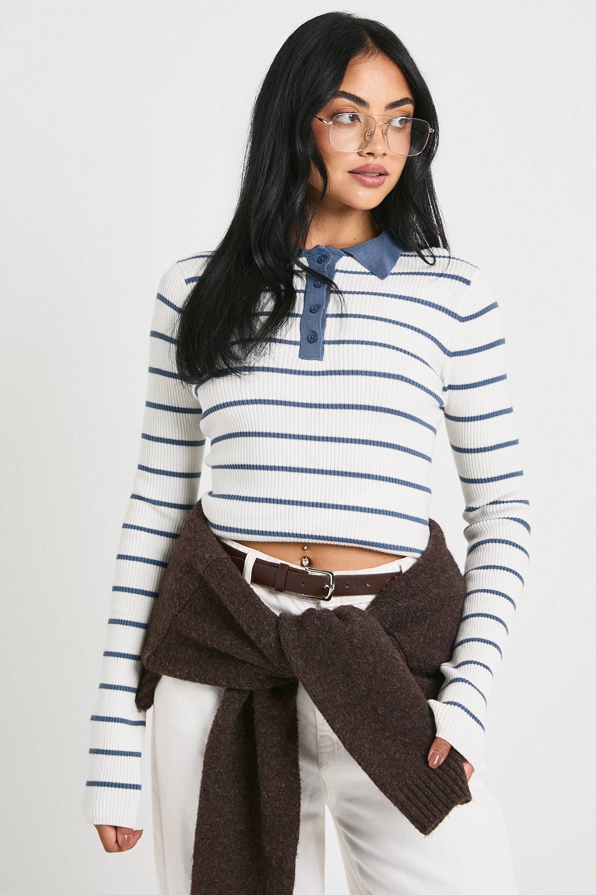 boohoo Haut En Maille Fine À Col Rayé